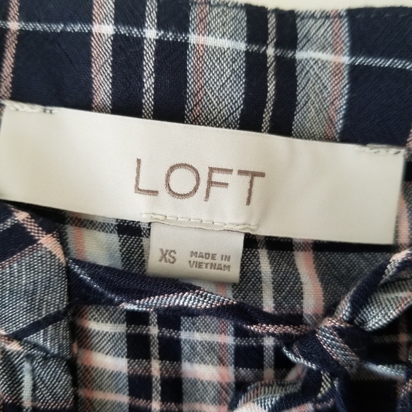 LOFT Plaid Ruffle V Neck Swing Dress Size XS - Picture 4 of 15